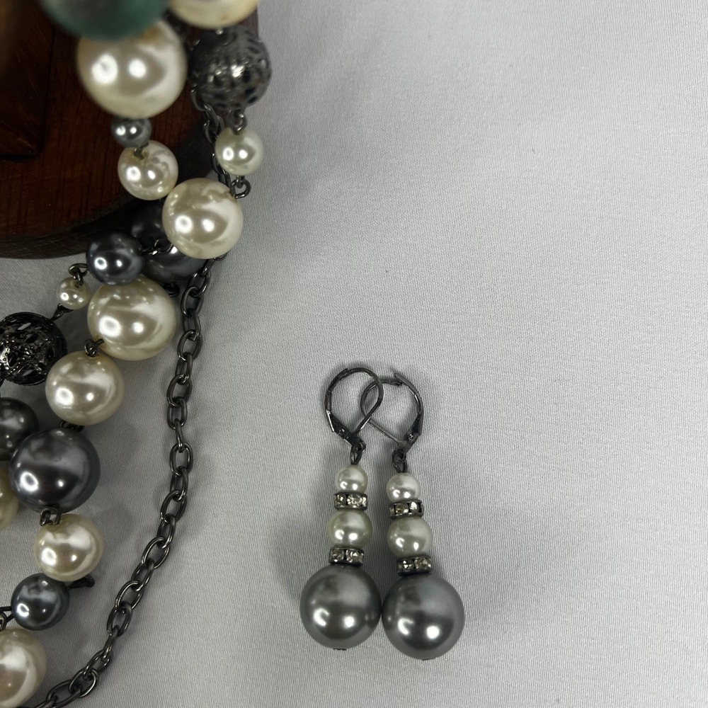 Y2K Beaded Jewelry Set Multi Strand Necklace Stretch Bracelet Set Dangle Earring - Picture 5 of 8